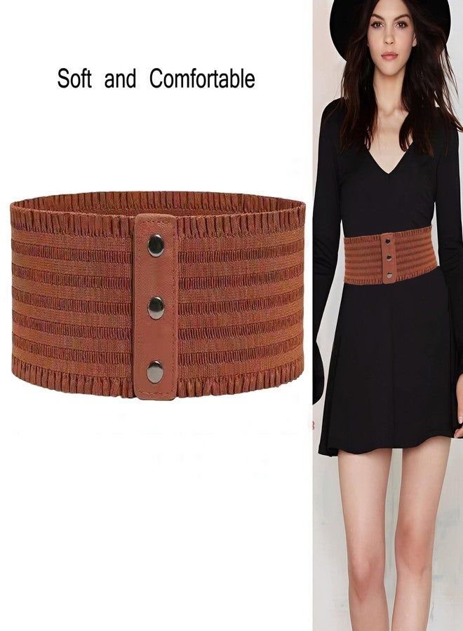 Kawailay Women's Wide Elastic Belt Vintage Cinch Waistband Snap Button Corset Waist Band for Dress - Brown - Image 5